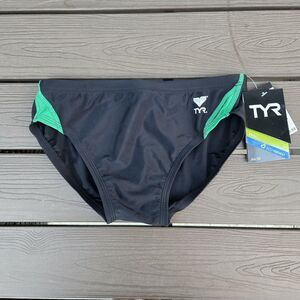 TYR Durafast Men’s Alliance Black/green Nylon Racer Swim Briefs Size 28 New